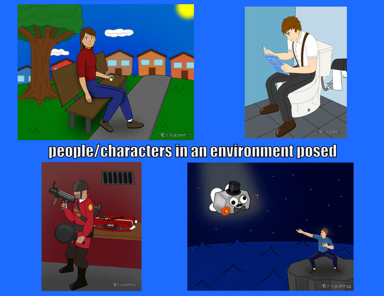 people and characters with environment (12$)